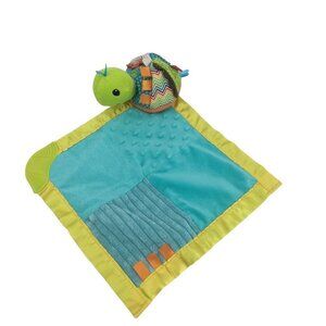 Infantino Turtle Lovey Lovie Teether Rattle Security Blanket Blue Green Satin